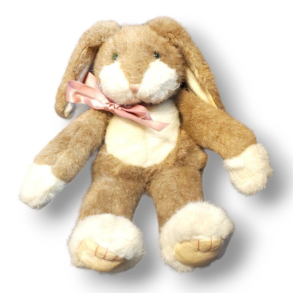 Boyds Brown & White Easter Bunny Rabbit Green Eyes 12" Plush Stuffed Animal VTG